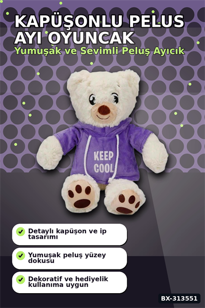 Renkli Kapüşonlu Sweatshirt Giyen 30 cm Peluş Ayı Oyuncak Hediyelik BX-313551