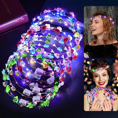 Renkli LED Çiçek Taç – 3 Işık Modlu Glow Parti Tacı (3936)