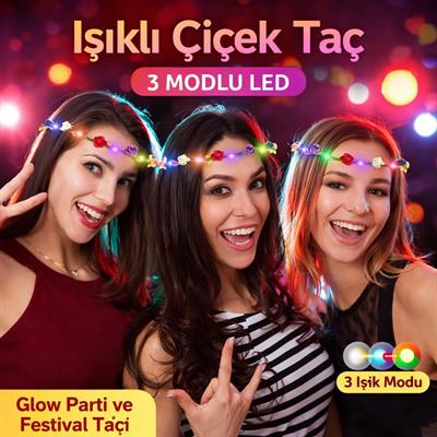 Renkli LED Çiçek Taç – 3 Işık Modlu Glow Parti Tacı (3936)