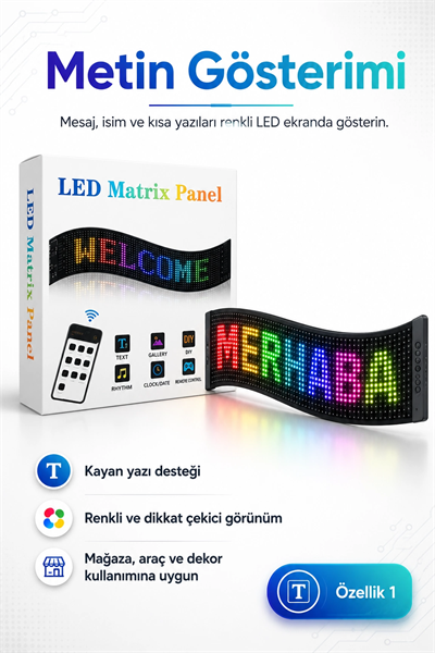 Renkli LED Kayan Yazı Paneli Uzaktan Kumandalı Metin Saat Ve Tarih Gösterimli