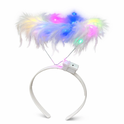 Renkli Led Işıklı Beyaz Tüylü Püsküllü Parti Tacı