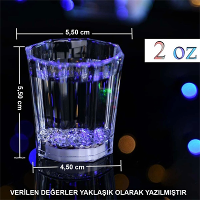 Renkli Led Parlayan Fiber Optik Glow Işıklı Bardak 5,5 X 5,5 Cm Bx40