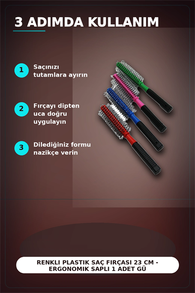 Renkli Plastik Saç Fırçası 23 cm - Ergonomik Saplı 1 Adet Günlük Kullanım BX-313447
