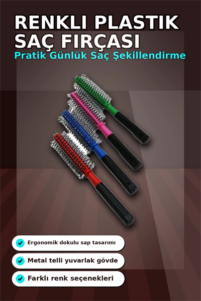 Renkli Plastik Saç Fırçası 23 cm - Ergonomik Saplı 1 Adet Günlük Kullanım BX-313447