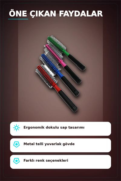 Renkli Plastik Saç Fırçası 23 cm - Ergonomik Saplı 1 Adet Günlük Kullanım BX-313447