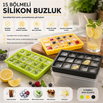 Renkli Pratik Buz Kalıbı - 15 Bölmeli - Silikon