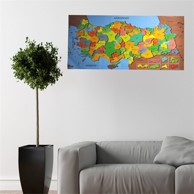 Renkli Türkiye Haritası Manyetik Yapıştırıcı Gerektirmeyen Duvar Stickerı 118 Cm * 56 Cm Bx40