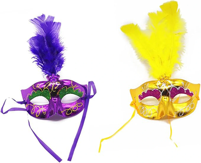 Renkli Tüylü Venedik Parti Maskesi Karışık Renk 12 Adet