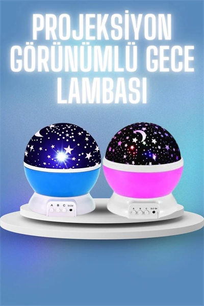 Renkli Yıldızlı Gökyüzü Projeksiyon Gece Lambası Pilli ve USB Kablolu