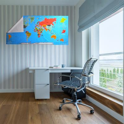 Renkli Atlas Dünya Haritası Manyetik Yapıştırıcı Gerektirmeyen Duvar Stickerı 118 CM * 56 CM (3936)