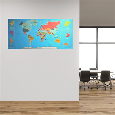 Renkli atlas Dünya haritası Manyetik Yapıştırıcı Gerektirmeyen Duvar Stickerı 118 Cm * 56 Cm Bx40