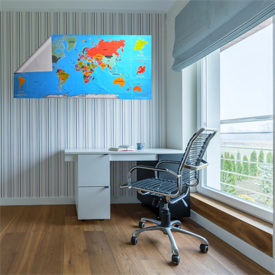 Renkli atlas Dünya haritası Manyetik Yapıştırıcı Gerektirmeyen Duvar Stickerı 118 Cm * 56 Cm Bx40