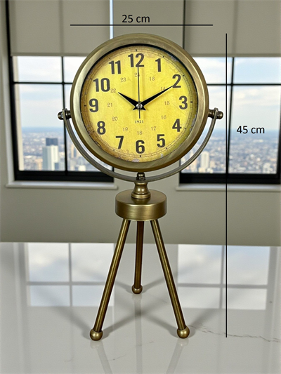 Retro Antique Üç Ayaklı Metal Eskitme Masa Saati
