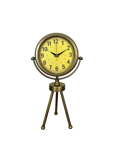 Retro Antique Üç Ayaklı Metal Eskitme Masa Saati