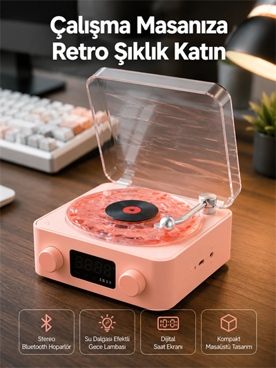 Retro Bluetooth Hoparlör – Kristal Ses, Gece Lambası, Saatli Tasarım Yeni Nesil