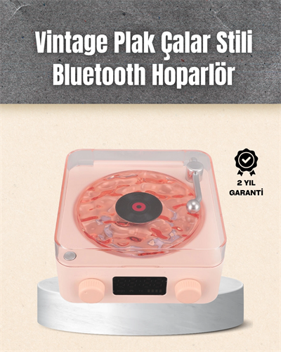Retro Bluetooth Hoparlör – Yumuşak Gece Lambası ve Saat Göstergeli