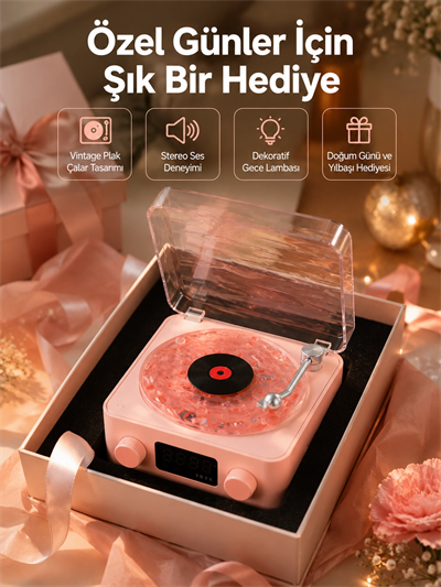 Retro Bluetooth Hoparlör – Yumuşak Gece Lambası ve Saat Göstergeli Yeni Nesil