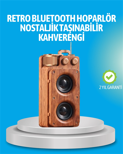 Retro Bluetooth Hoparlör Ahşap Görünümlü 5W Çift Stereo Ses
