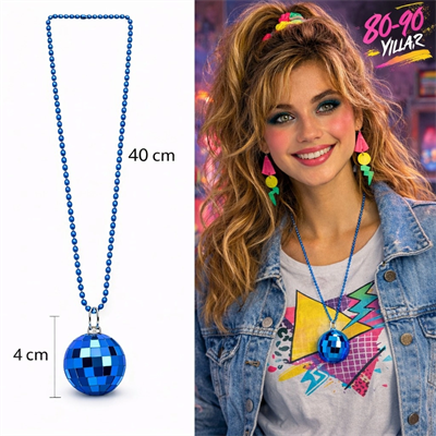 Retro Disko Topu Şekilli 80'ler 90'lar Mavi Renk Plastik Kolye