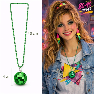 Retro Disko Topu Şekilli 80'ler 90'lar Yeşil Renk Plastik Kolye