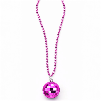 Retro Disko Topu Şekilli 80'ler 90'lar Fuşya Pembe Renk Plastik Kolye