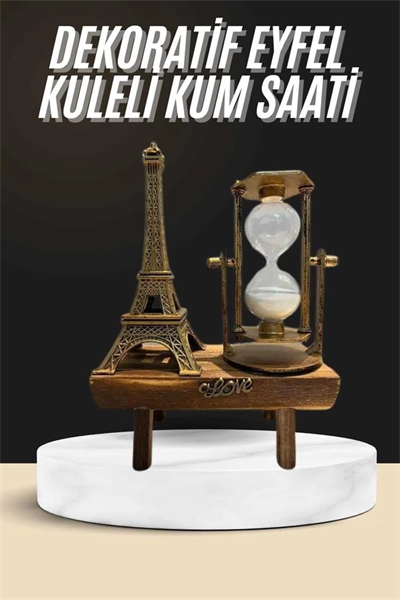Retro Eyfel Kulesi Ve Kum Saati Dekoratif Ahşap Görünümlü Masa Biblosu