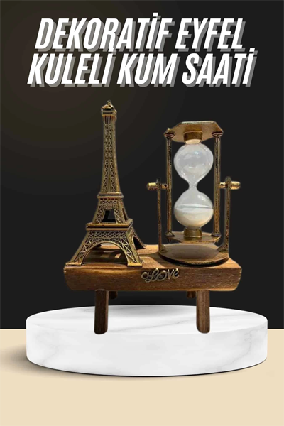 Retro Eyfel Kulesi Ve Kum Saati Dekoratif Ahşap Görünümlü Masa Biblosu