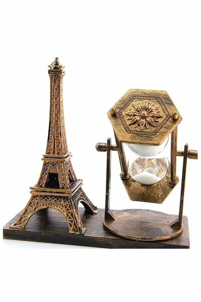 Retro Eyfel Kulesi Ve Kum Saati Dekoratif Ahşap Görünümlü Masa Biblosu