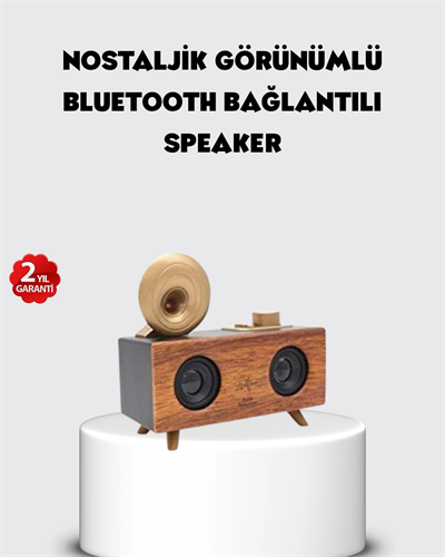 Retro Gramofon Tasarımlı Bluetooth Hoparlör – 3D Stereo Ses, 1800 mAh Batarya