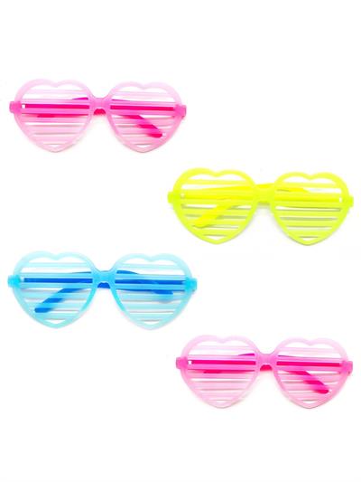 Retro Neon Fosforlu Kalp Panjur Gözlük 12 Adet – 80’ler 90’lar Parti Stili (3936)