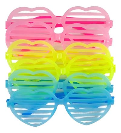 Retro Neon Fosforlu Kalp Panjur Gözlük 12 Adet – 80’ler 90’lar Parti Stili (3936)
