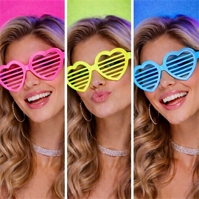 Retro Neon Fosforlu Kalp Panjur Gözlük 12 Adet – 80’ler 90’lar Parti Stili