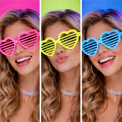 Retro Neon Fosforlu Kalp Panjur Gözlük 12 Adet – 80’ler 90’lar Parti Stili