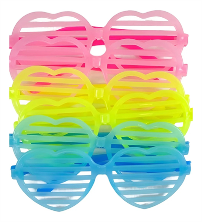 Retro Neon Fosforlu Kalp Panjur Gözlük 12 Adet – 80’ler 90’lar Parti Stili