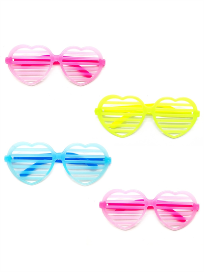 Retro Neon Fosforlu Kalp Panjur Gözlük 12 Adet – 80’ler 90’lar Parti Stili