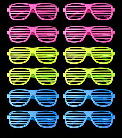 Retro Neon Fosforlu Panjur Gözlük 12 Adet – 80’ler 90’lar Parti Stili (3936)