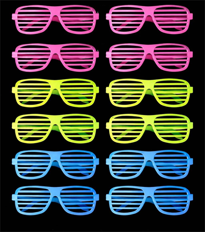Retro Neon Fosforlu Panjur Gözlük 12 Adet – 80’ler 90’lar Parti Stili