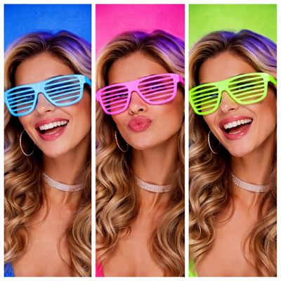 Retro Neon Fosforlu Panjur Gözlük 12 Adet – 80’ler 90’lar Parti Stili
