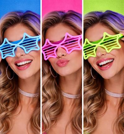 Retro Neon Fosforlu Yıldız Panjur Gözlük 12 Adet – 80’ler 90’lar Parti Stili (3936)