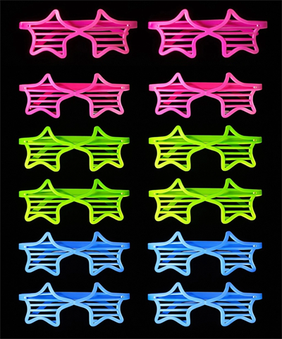 Retro Neon Fosforlu Yıldız Panjur Gözlük 12 Adet – 80’ler 90’lar Parti Stili