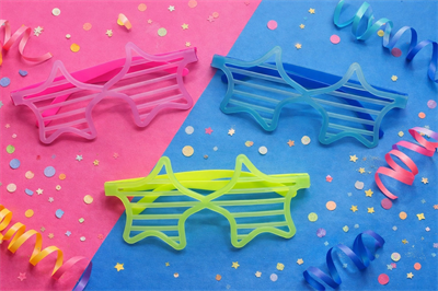 Retro Neon Fosforlu Yıldız Panjur Gözlük 12 Adet – 80’ler 90’lar Parti Stili