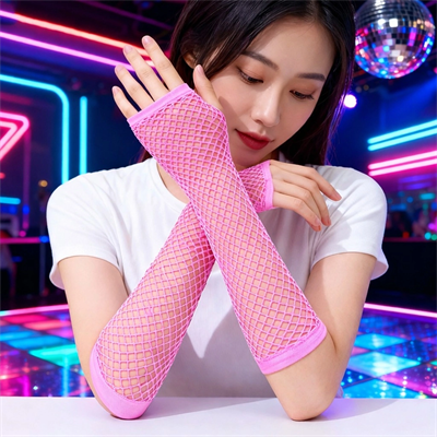 Retro Neon Pembe File Parmaksız Eldiven 26 cm