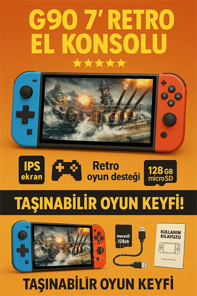 Retro Oyun Konsolu, 7 İnç IPS Ekran, 128GB Hafıza Kartı Desteği, PS1 ve NES Uyumlu