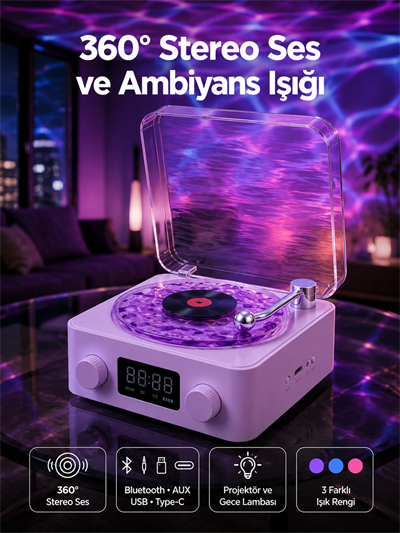Retro Pikap Tasarımlı Bluetooth Hoparlör – Projektörlü Şarjlı Lamba