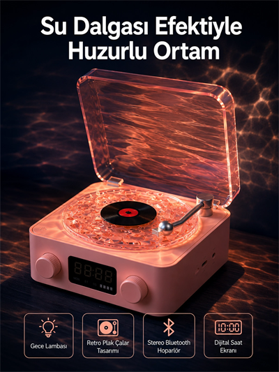 Retro Saatli Bluetooth Hoparlör – Gece Lambalı Kristal Ses Kalitesi Yeni Nesil