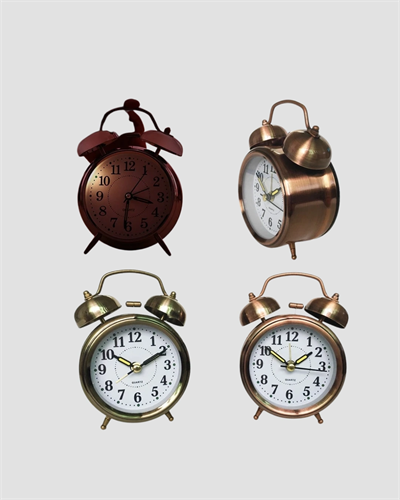 Retro Tarz Bronz Dekoratif Masa Saati Metal Gövde Yüksek Sesli Alarm