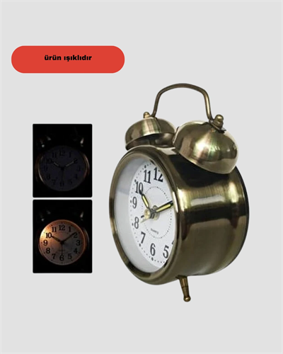 Retro Tarz Bronz Dekoratif Masa Saati Metal Gövde Yüksek Sesli Alarm