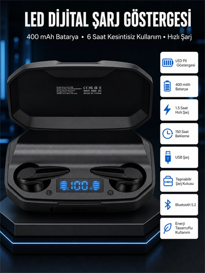 Rgb Işıklı Çift Mikrofonlu Siyah Profesyonel Oyuncu Kulaklığı Kablosuz Kulakiçi