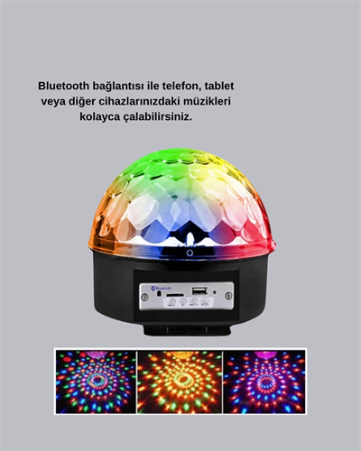 Ritim Hassasiyetli Bluetooth Hoparlörlü Disko Işığı Döner LED Efektli