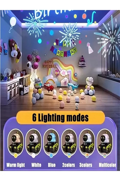 Robot Projeksiyon Gece Lambası Hoparlörlü Şarjlı Yıldızlı Gökyüzü Temalı Led Projeksiyon Lambası